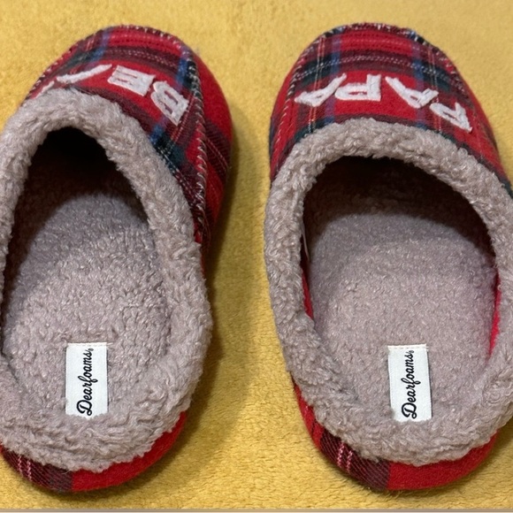 Papa Bear Red Plaid Slippers by Dearfoams. Matching Family Bear. Men’s  11-12 - Picture 2 of 5